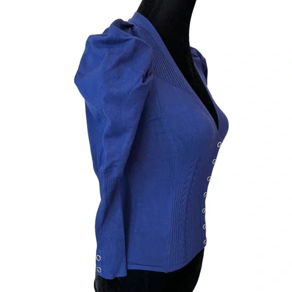 Karen Millen Bold Blue Cardigan Puff Sleeve Sweater - Picture 6 of 7